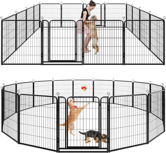 Dog Playpen Outdoor Extra Wide 16 Panels Heavy Duty Dog Fence 40" Height Anti-Rust with Doors Portable for RV Camping Yard, Total 42FT, 140 Sq.ft, Snowy Black