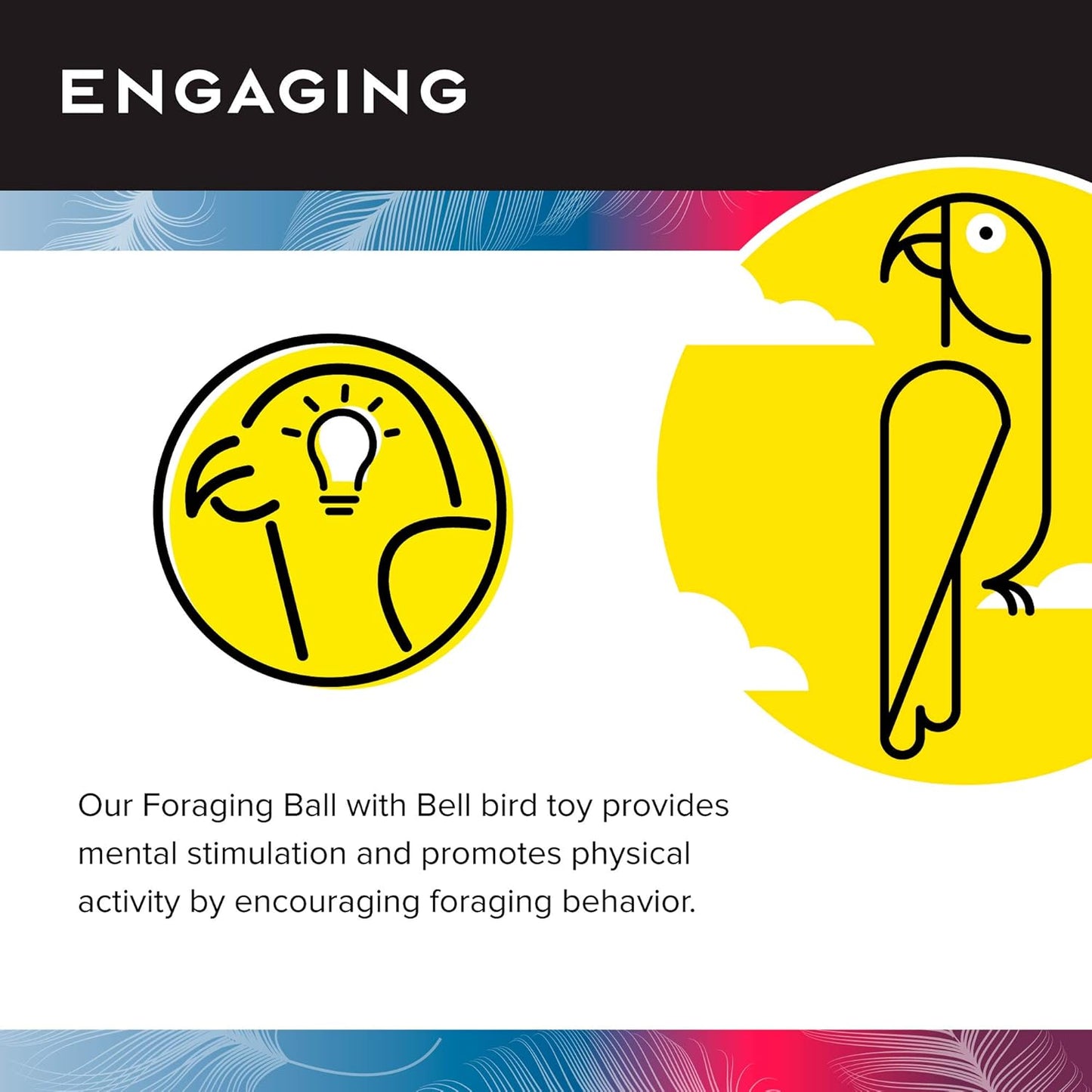 Featherland Paradise - Foraging Ball with Bell Interactive Bird Toy and Treat Dispenser - Creative Foraging Systems - Ideal for Medium to Large Birds