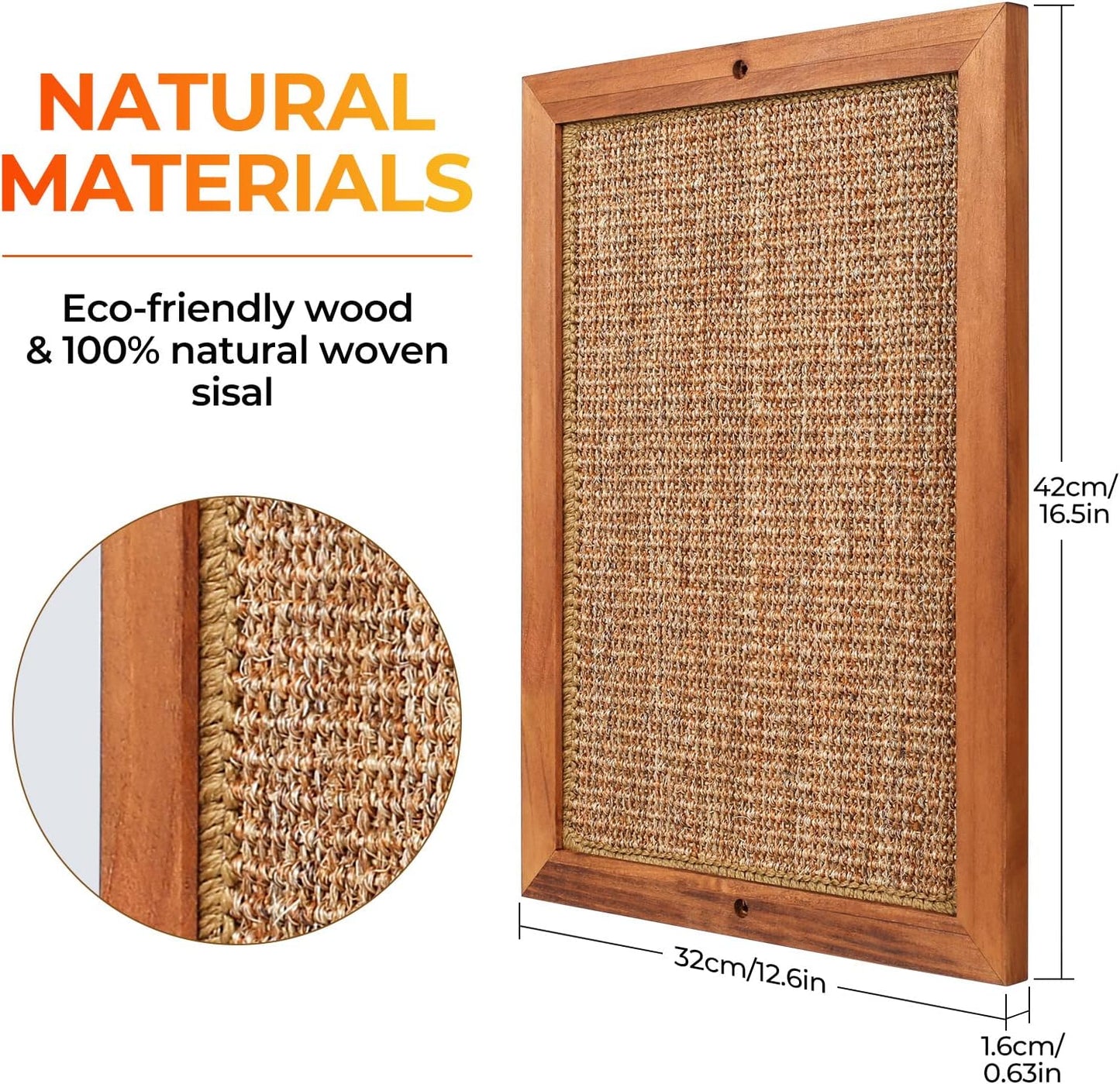 2PCS Cat Scratching Post - BXL, Natural Wooden Sisal Cat Wall Scratcher, Floor or Wall Mounted Vertical Cat Scratch Pad for Indoor Cats Adults or Kittens, Cat Wall Furniture Protector