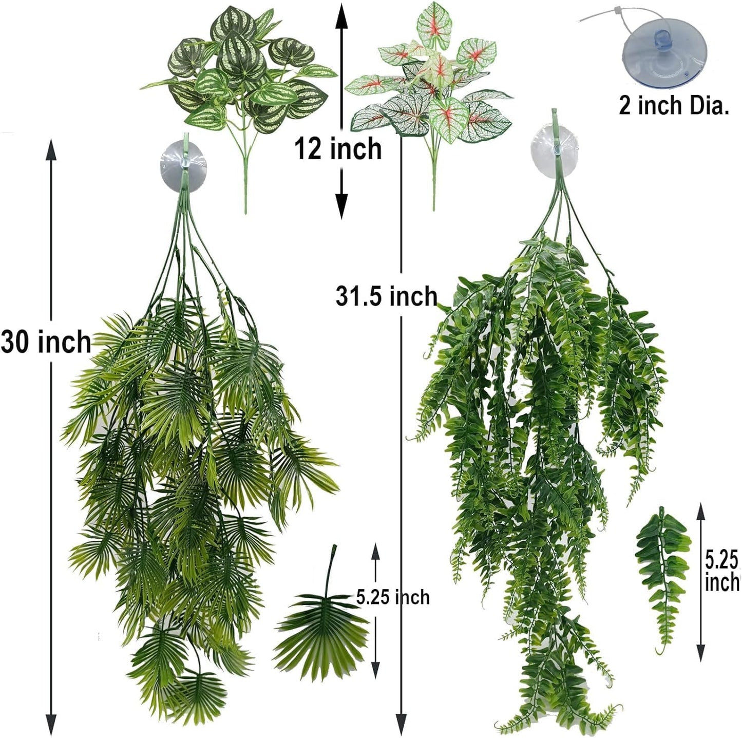 Reptile Plants for Bearded Dragon Tank Accessories, Terrarium Plant Artificial Decor for Snake Cage, Fake Plant for Leopard Gecko Habitat, Lizard Chameleon Ball Pythons (Group ABN)