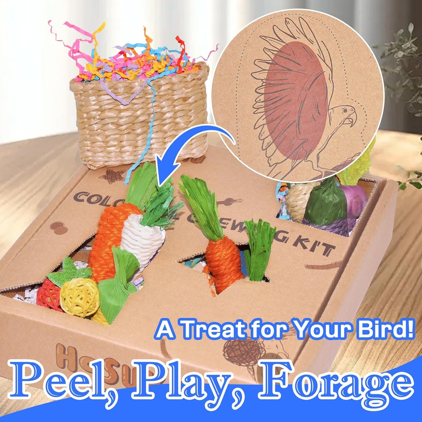 Colorful Bird Foraging & Parrot Shredding Toys Box - Safe Fruit & Vegetable Bird Toys, Perfect for Parakeets, Cockatiels, and Small to Medium Birds