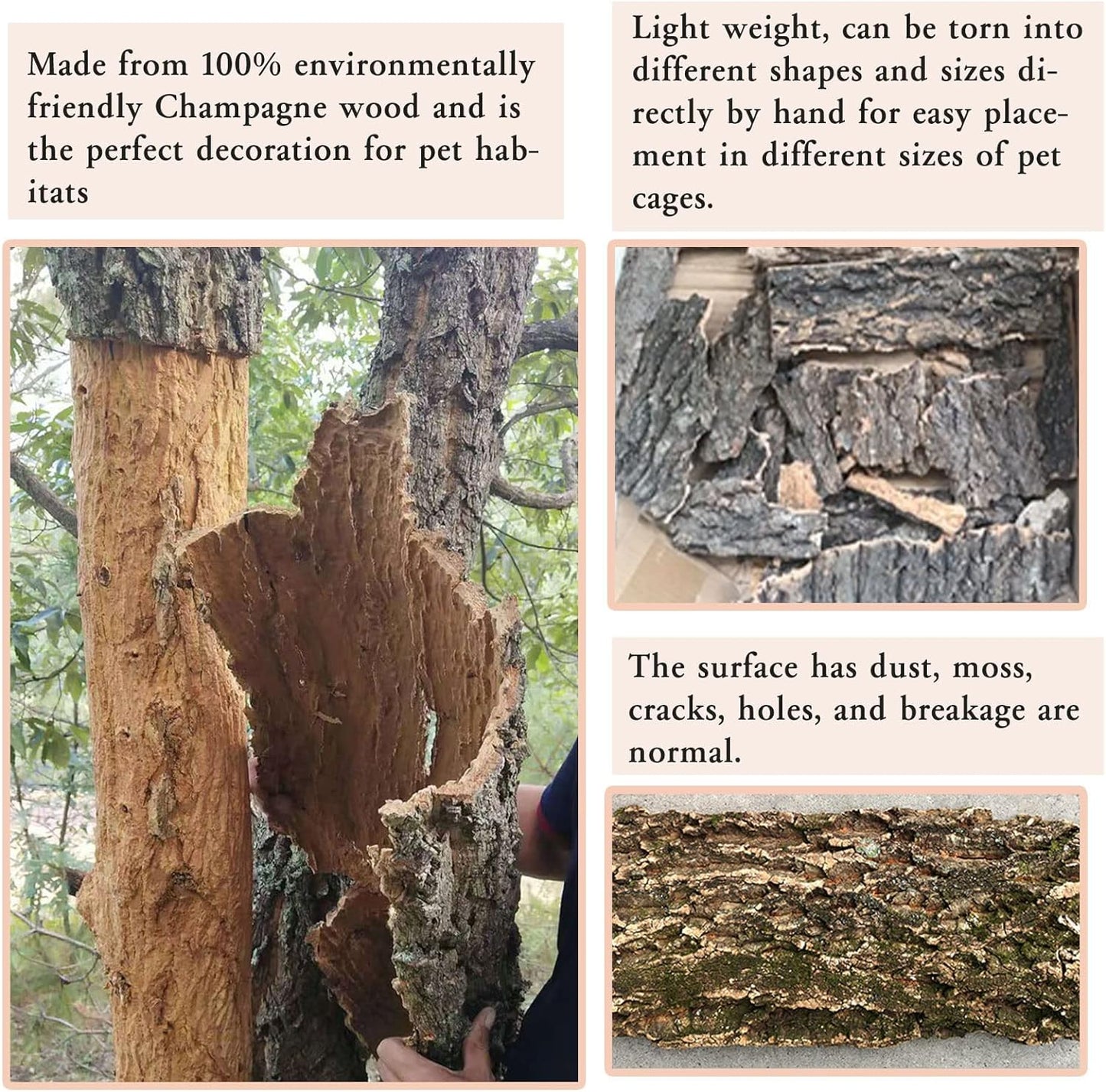 Tfwadmx 4Pcs Cork Tile Terrarium Background 15.7"x11.8" Reptile Bark Backdrop Wall Decor 3D Bearded Dragon Tank Climbing Mat Decoration for Gecko Lizard Tortoise Chameleon