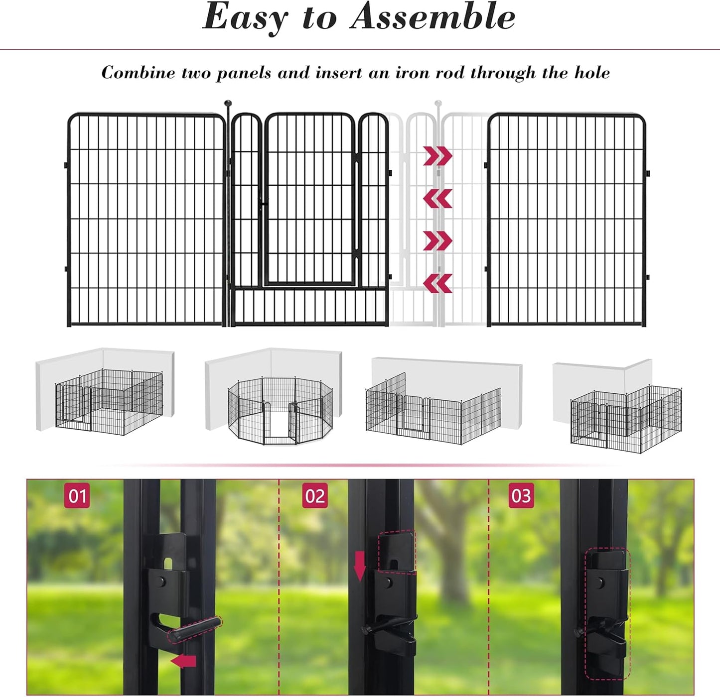 Dog Playpen 40 inch 10 Panels Indoor Dog Pen for Large/Medium/Small Dogs Heavy Duty Metal Dog Fence Outdoor for Yard, Puppy Playpen with Door Portable Pet Fence for RV Camping Yard