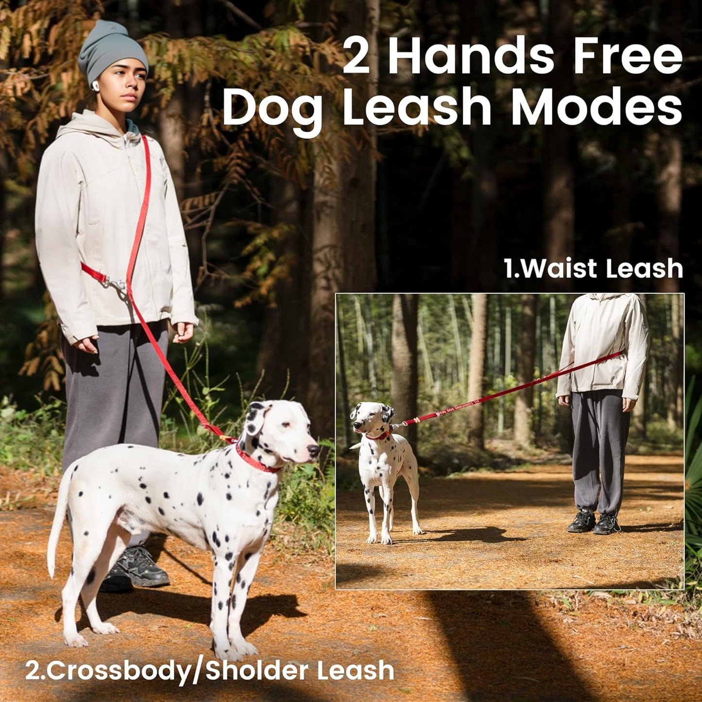 HOWGO 8-in-1 Multifunctional Hands Free Dog Training Leash with Padded Handle, 8.5 FT Nylon Adjustable Length, Lightweight Aviation Aluminum, Crossbody Waist Leash for Puppy Medium Large Dogs (Black)