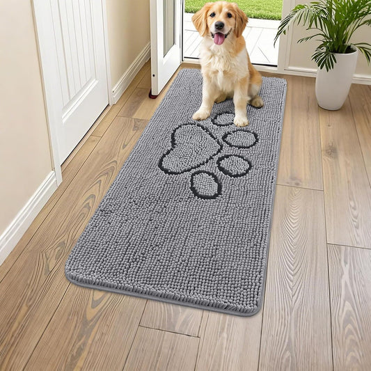 Smiry Dog Door Mat for Muddy Paws, Absorbent Dirt Trapper Non Slip Quick Dry Washable Chenille Mat for Mud Dogs, Entry Rug for Indoor and Outdoor (24x44 Inches, Grey)