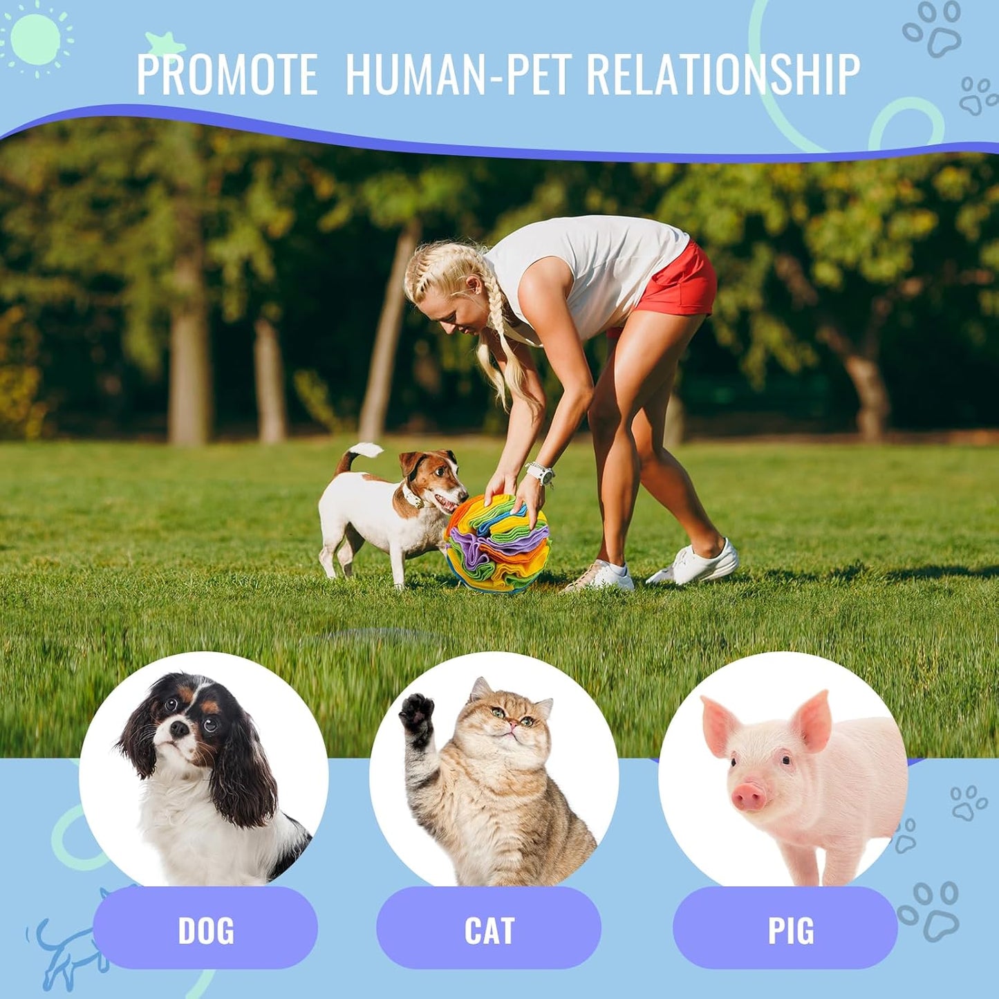 Pet Snuffle Ball, Puzzle Sniffing Interactive Dog Ball for Blind Dogs Training Stress Relief Dog Enrichment Toys Treat Machine Washable (20cm, Sweet Purple)