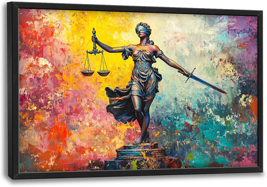 Extra Large Lady Justice Framed Wall Art for Living Room,Oversized Scales of Justice Pictures Wall Decor,Abstract Colorful Canvas Print Painting Modern Artwork Bedroom Office Bathroom 36L" x 24W"