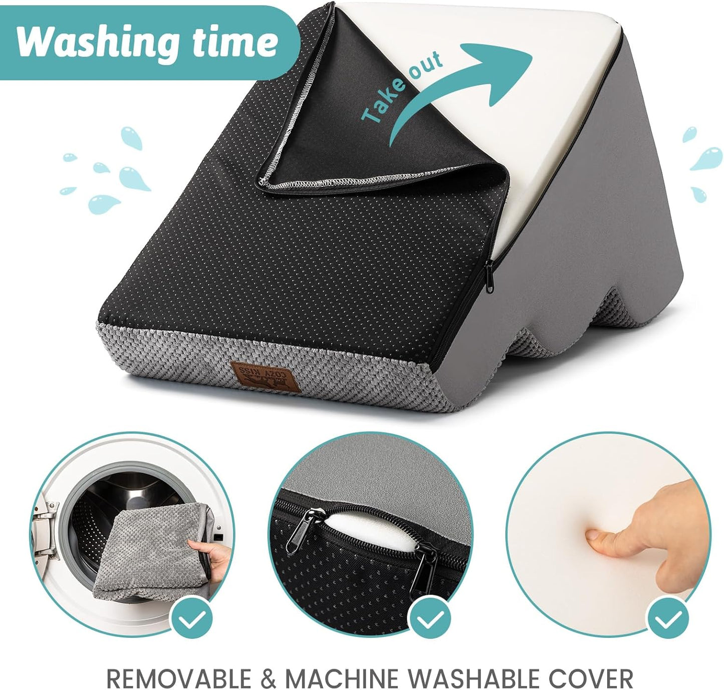 Dog Stairs for Small Dog 22.6" H, Curved Pet Step for Puppy, Older Cat, Medium Pet Ramp for High Bed, Ladder with High Density Foam, Durable, 5 Step, 15.7x33x22.6 inch, Grey