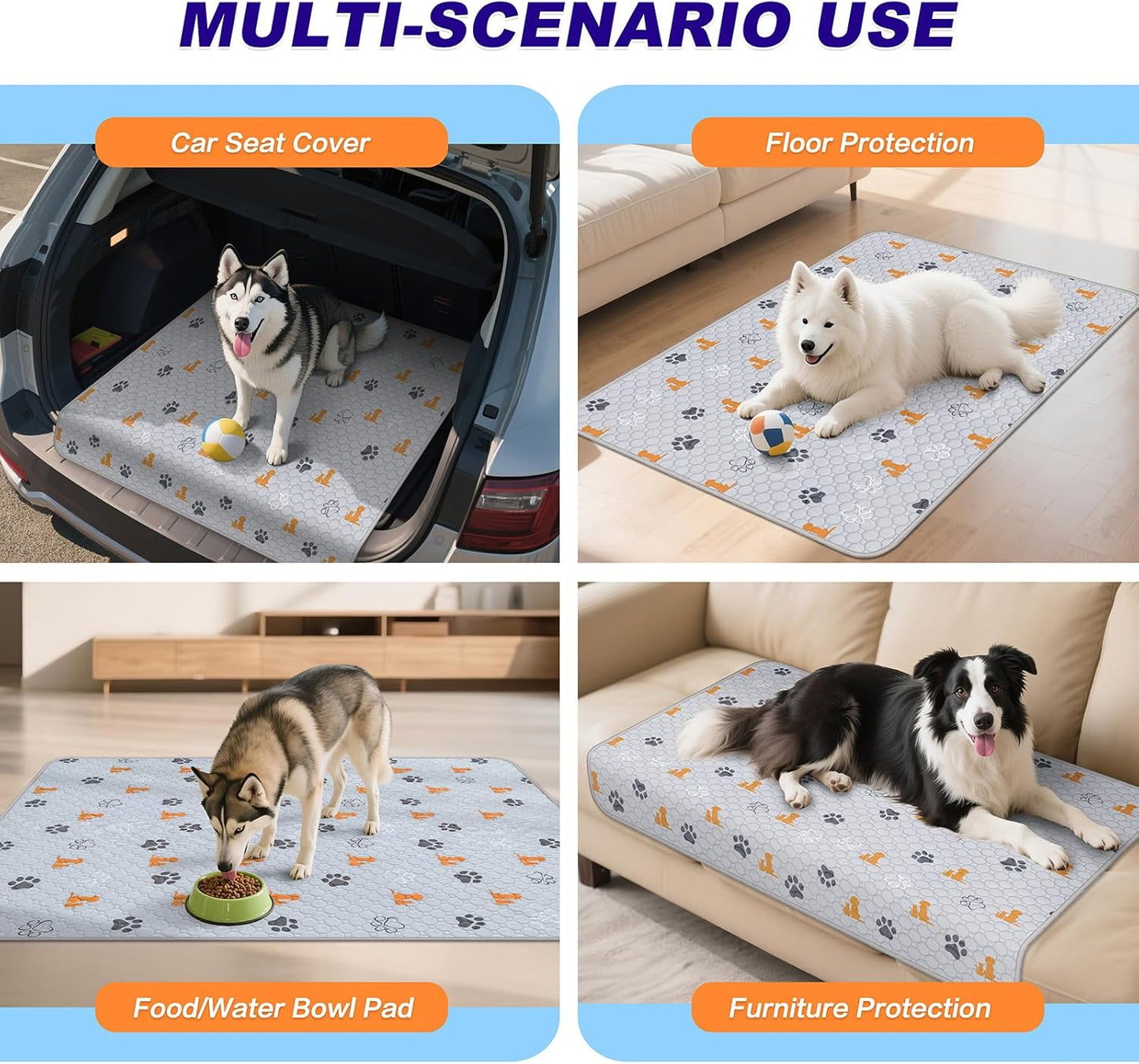 Washable Pee Pads for Dogs, 1 Pack Absorbent Reusable Training Dog Pads Pet Puppy Pads, Non-Slip Potty Pads for Whelping, Playpen, Crate, Bed, Orange, 65"x48"