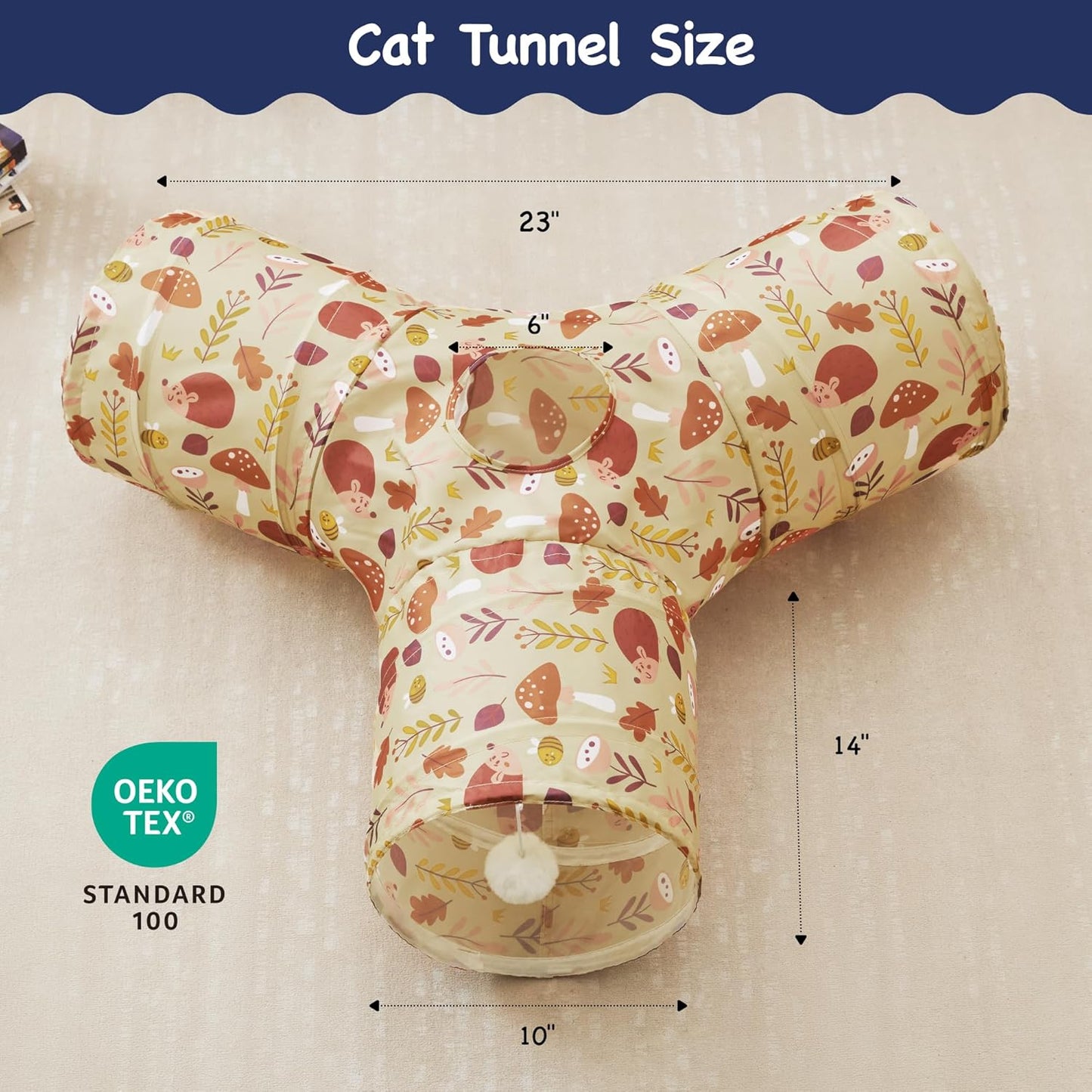 Tempcore Pet Cat Tunnel Tube Cat Toys 3 Way Collapsible, Cat Tunnels for Indoor Cats，Kitty Tunnel Bored Pet Toys Peek Hole Toy Ball Puppy, Kitty, Kitten, Rabbit Khaki Hedgehog