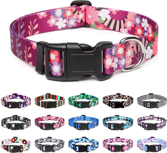 Mercano Adjustable Dog Collar - Special Design Patterns, Soft Nylon Comfortable Durable Pet Collar for Small Medium Large Dogs (XS, Colorful Flower)