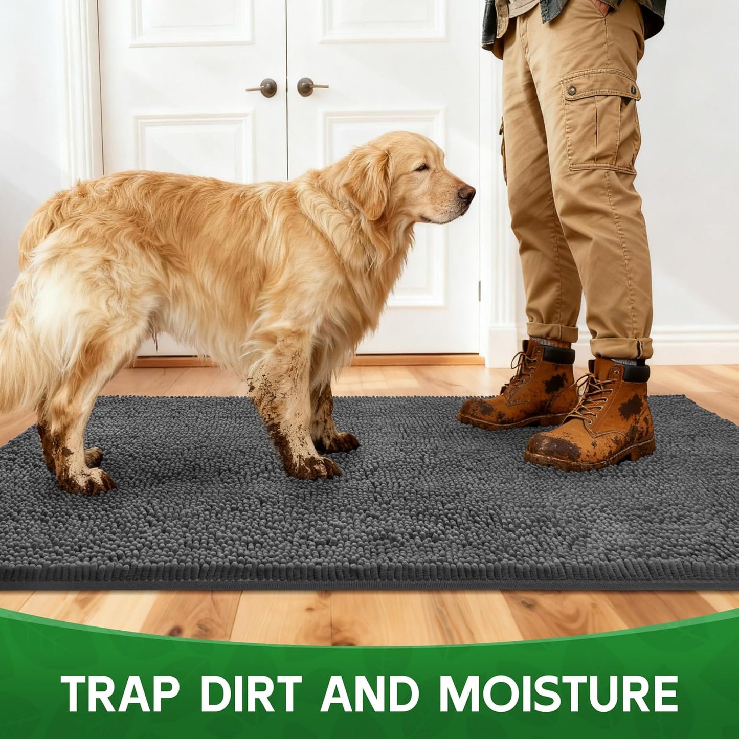 Dog Door Mat Indoor Entrance, 72" x 48" Absorbent Chenille Door Rugs for Entryway Indoor, Non-Slip Dog Mud Mat for Muddy Paws, Soft, Washable