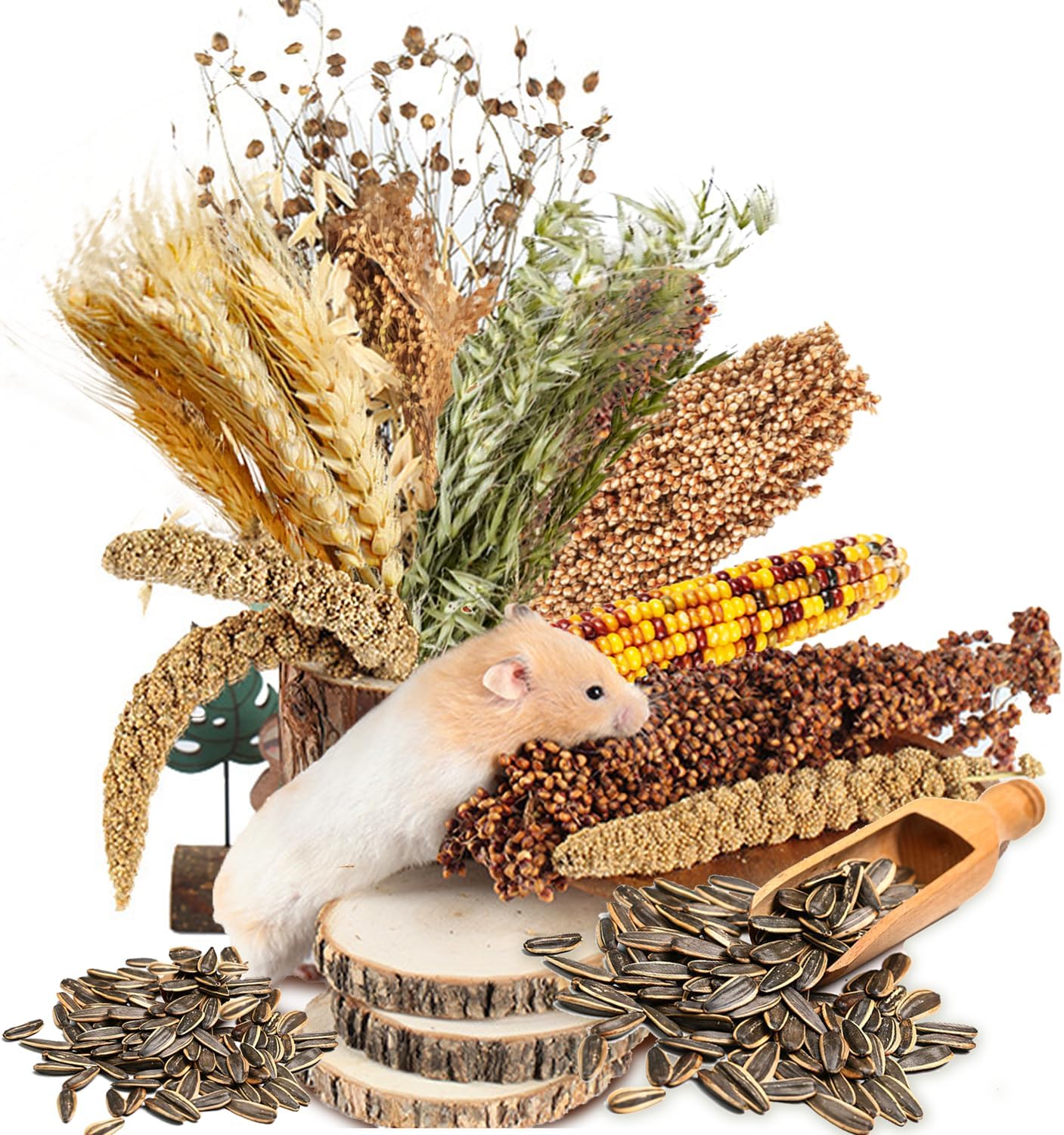 Natural Ear of Grain Flower&Herb Bedding Mate Habitat Decor, Adding Fun Hamster Accessories for Hamsters Gerbils Lemming