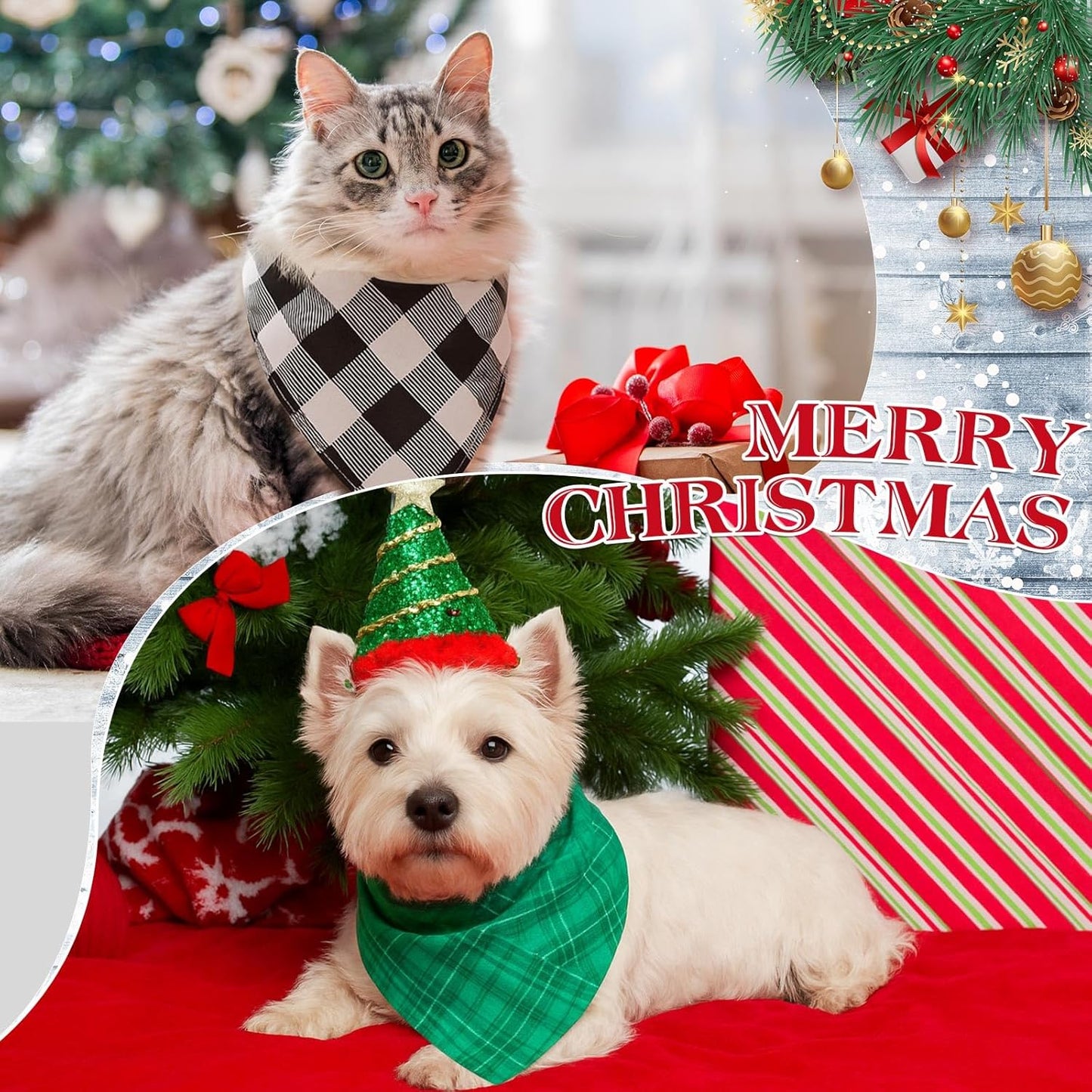 Weewooday 50 Pcs Christmas Dog Bandanas Bulk Xmas Red Green Buffalo Plaid Bandanas for Dogs Soft Bibs Adjustable Triangle Scarf for Small Medium Large Pets Costume (31.5 x 21.7 x 21.7 Inch)