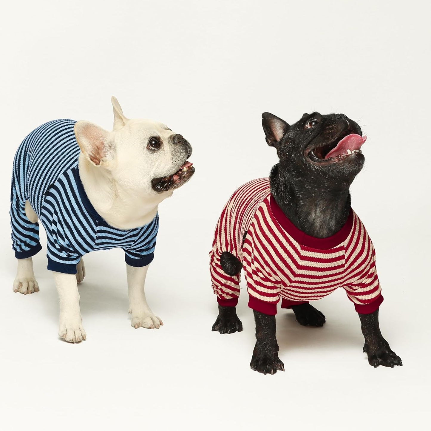 Fitwarm Red and White Striped Dog Pajamas, Waffle Dog Clothes for Small Dogs Girl Boy, Puppy Onesie with Feet, Pet Christmas Outfit, XL