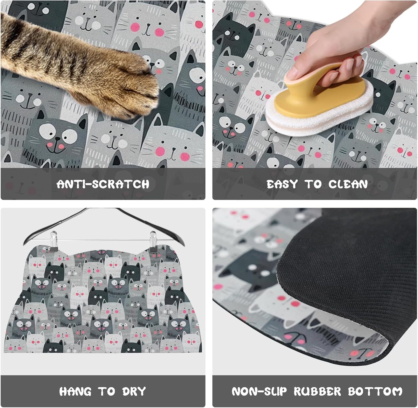 Cat Food and Water Bowl Mat - Pet Feeding Absorbent Placemat for Floor, Grey Small 17.7 * 9.8 Inch