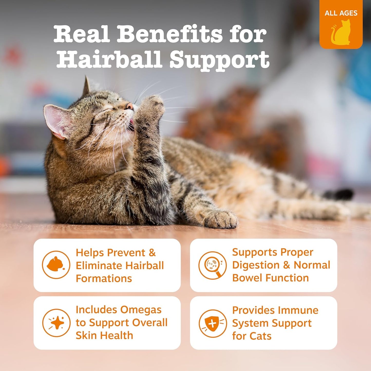 Zesty Paws Hairball Bites for Cats - Cat Furball Support - Functional Supplement with Omega 3 Fish Oil EPA & DHA + Zinc, Biotin & Psyllium Husk - Supports Gut & Skin Health - 60 Count
