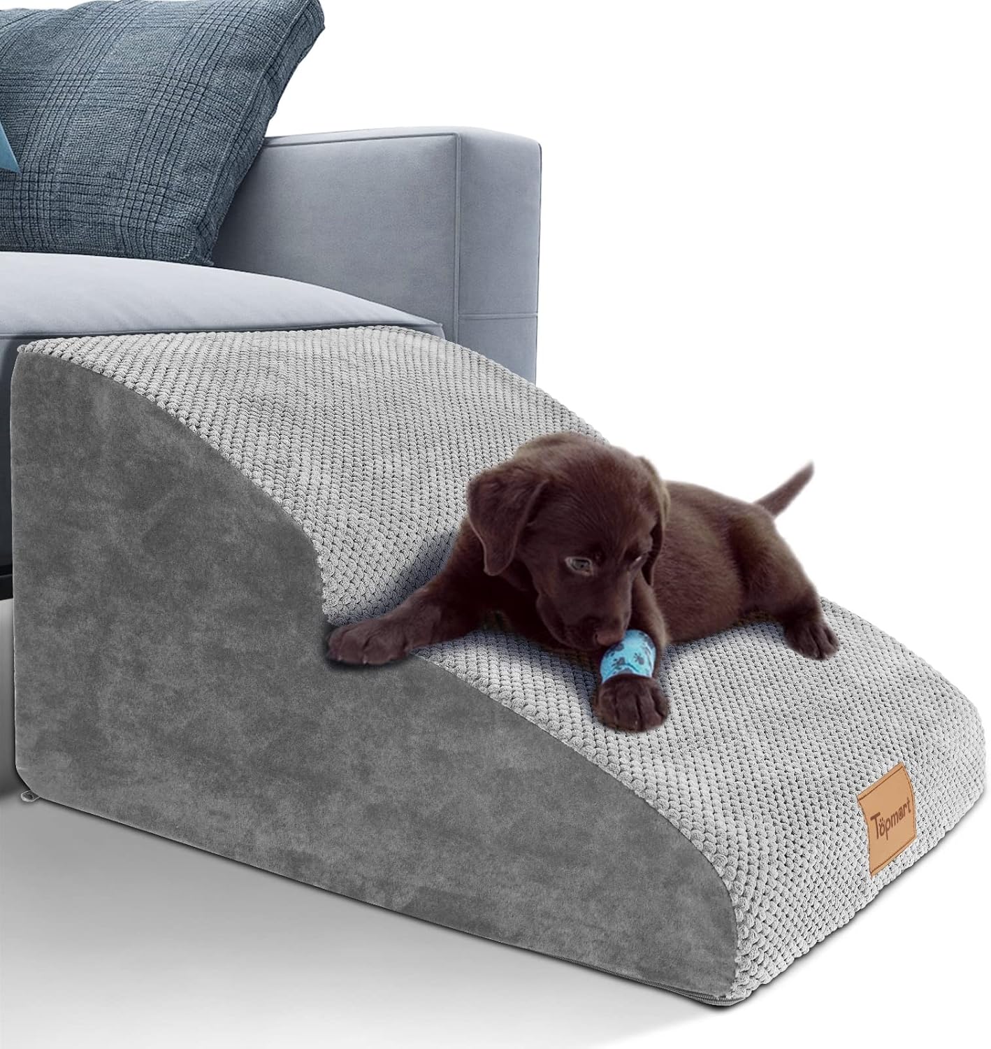 Topmart High Density Extended Foam Dog Ramp&Steps 2 Tiers,11.8" High,Non-Slip Dog Stairs,Soft Foam Pet Ladder with Waterproof Cover,Best for Injured,Older Cats,Pets with Joint Pain