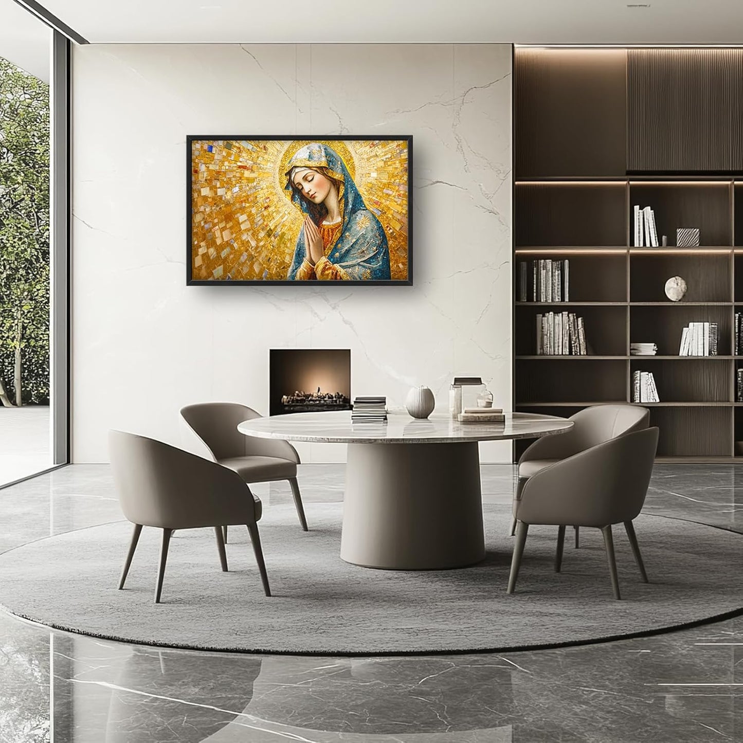 Extra Large Virgin Mary Framed Wall Art for Living Room,Oversized Golden Christian Religious Pictures Wall Decor,Canvas Print Painting Modern Artwork Bedroom Office Bathroom 36L" x 24W"