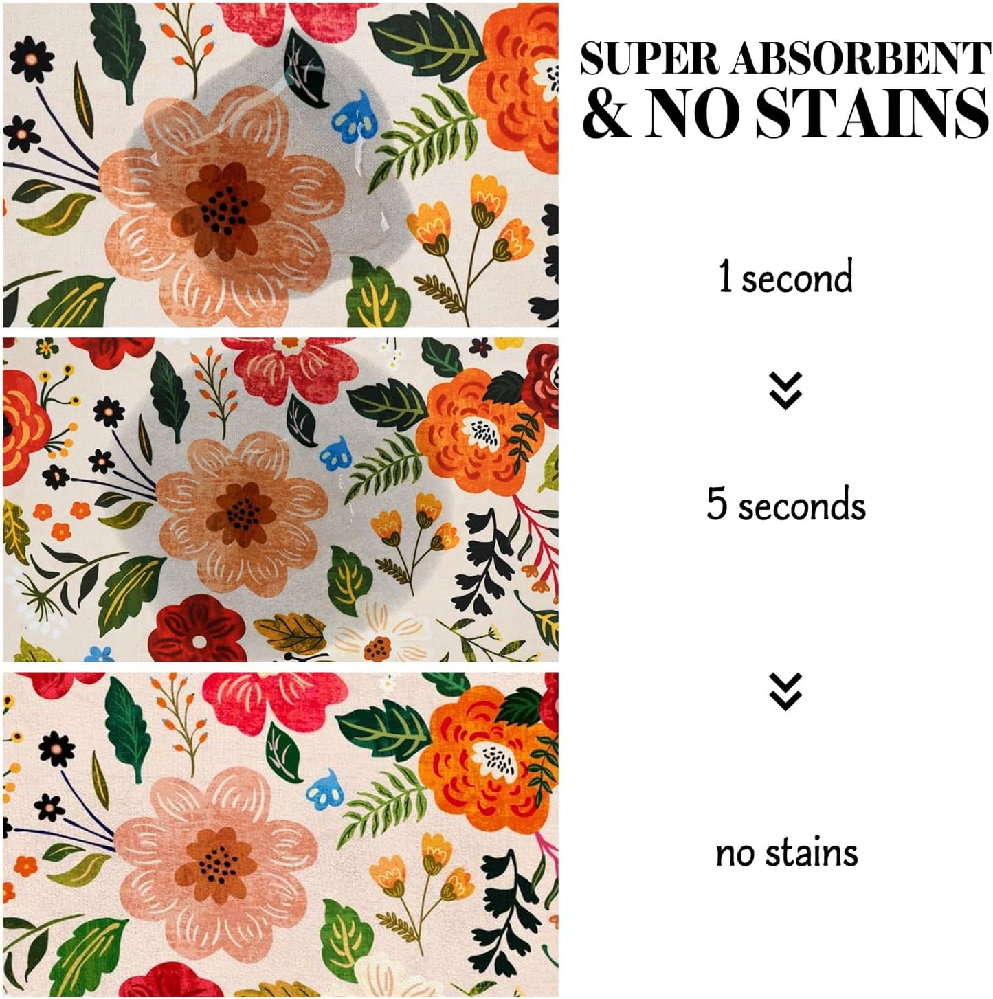 Dog Food Mats for Floors, Absorbent Quick Dry Pet Cat Food Mat, Dog Bowl Mats for Food and Water Dispenser Mat, Eco-Friendly Dog Accessories Pet Supplies 12""x20"", Floral White