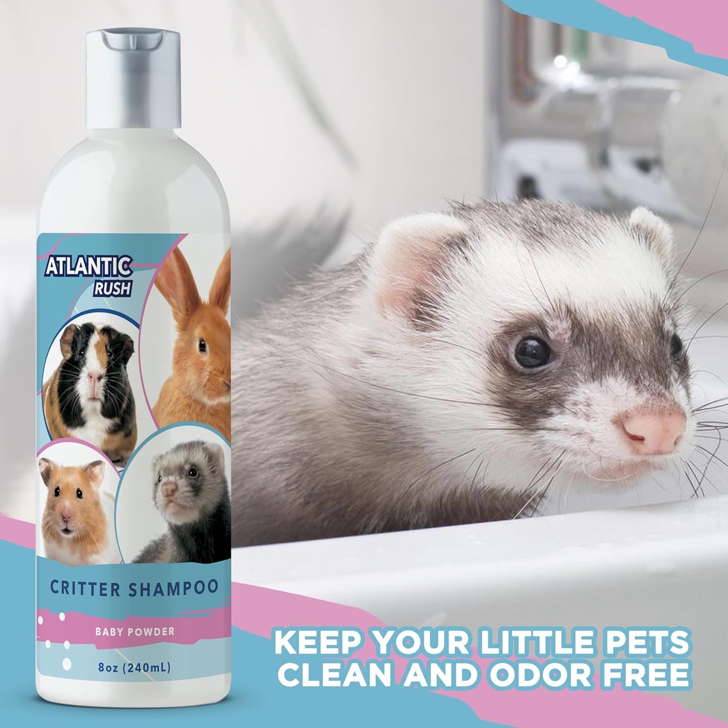 Critter Shampoo for Small Pets - 8oz Small Animal Baby Powder Scented Shampoo - Pet Shampoo for Small Critters Including Ferrets, Guinea Pigs, Rabbits, Hedgehogs, Hamsters & Sugar Gliders