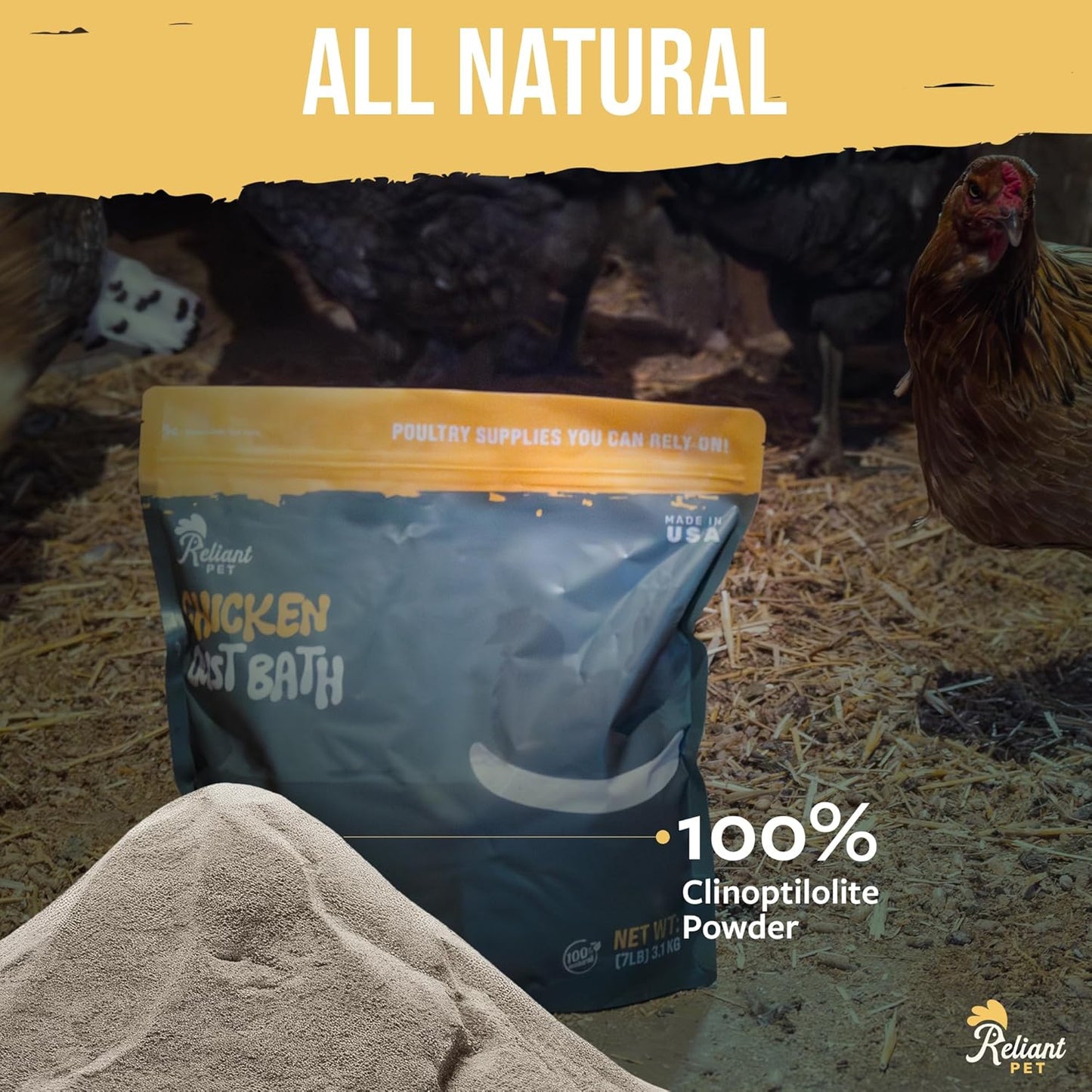 Chicken Dust Bath - 7lbs, Made in USA Natural Dust Bath for Chickens - Ideal Chicken Dust for Bath Tub Mix - Poultry Dust Powder for Chicken Coop