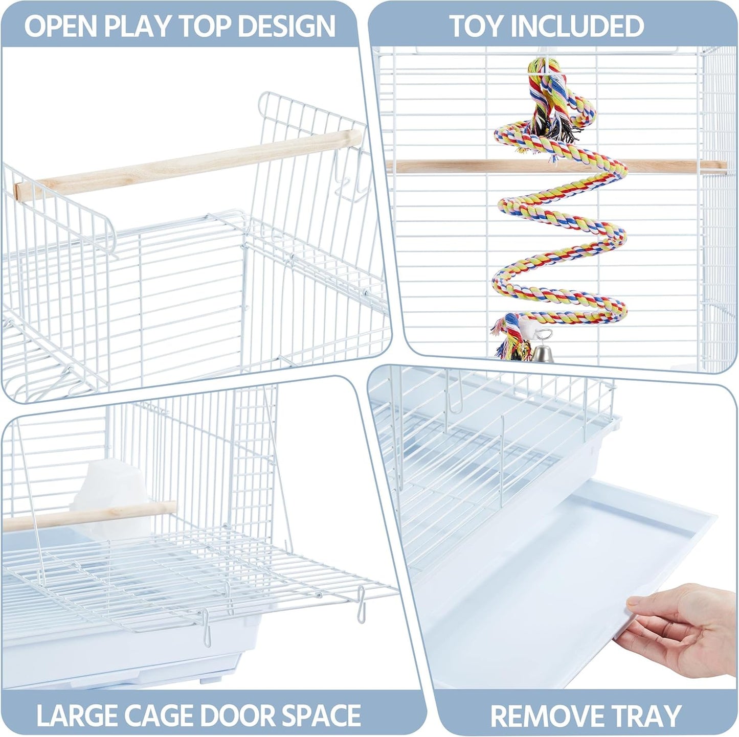Yaheetech Open Play Top Travel Bird Cage for Conure Sun Parakeet Green Cheek Conure Lovebird Budgie Finch Canary, Small-Size Cage Portable