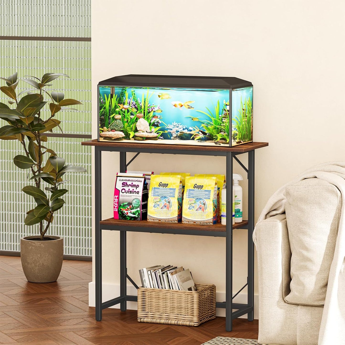 Snughome 10-30 Gallon Fish Tank Stand, Aquarium Stand 2-Tier Storage Shelves, Heavy Duty Terrarium Stand for Home Office Fish Tank Shelf, 30" L x 11.8" W x 30.7" H, Rustic Brown