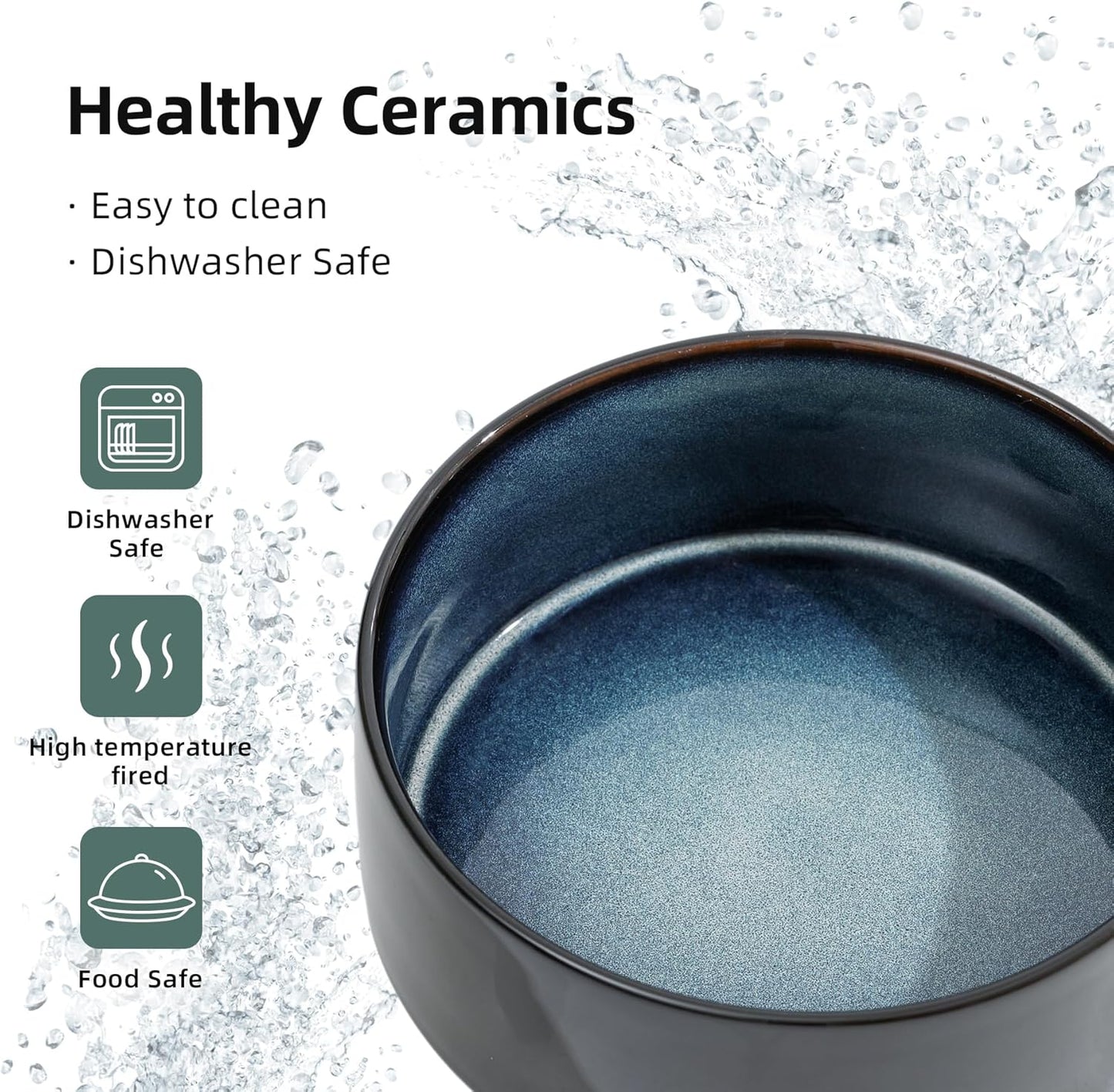 Ceramic 6.1inch Raised Dog Bowl with Stand for Small and Medium Breed Dog Dish Pet Food and Water Bowl (Double Bowl with Stand - Starry Sky, 28oz)