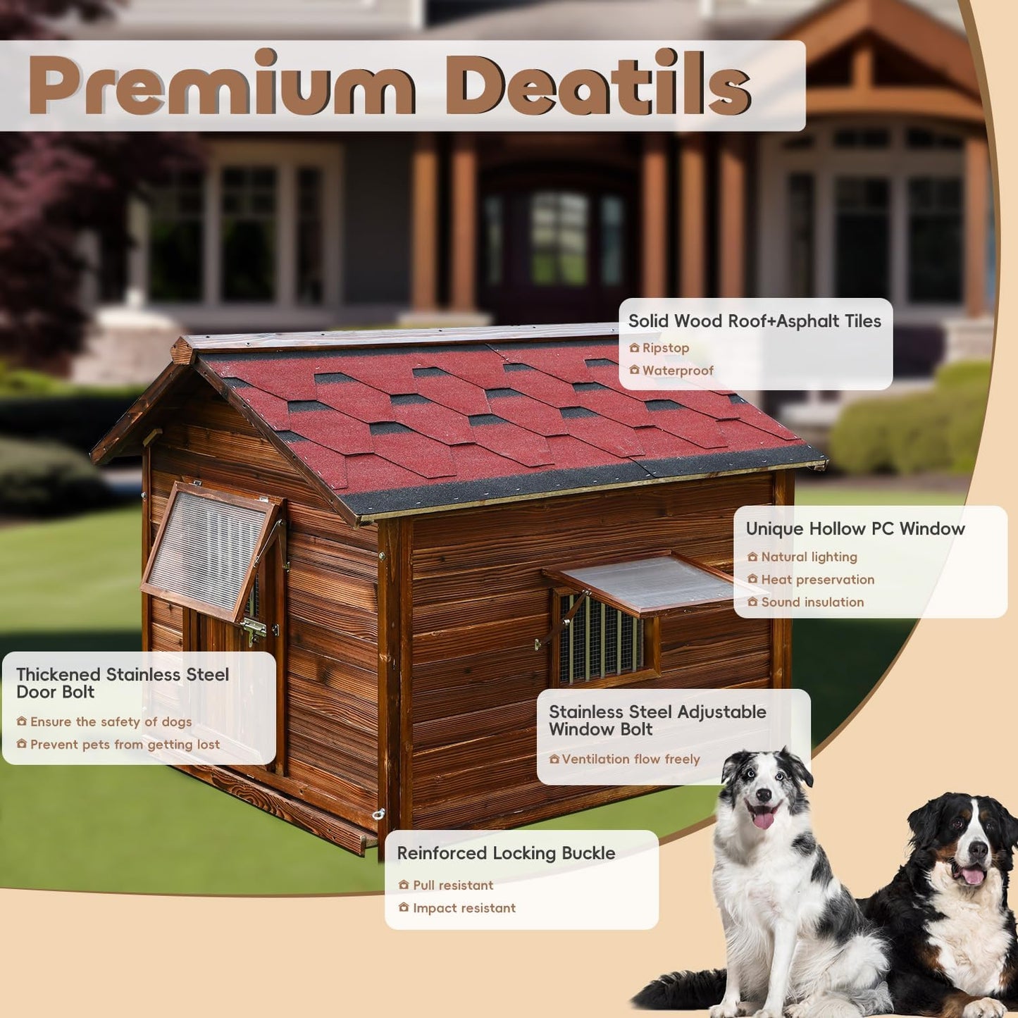 Dog House Outdoor for Large Breed Dogs with Removable Floor&Roof,Warm Big Dog Houses for Medium Dogs,Heavy Duty Indoor Pet House,5XL-68.11"(D) X 54.33"(W) X 58.27 "(H)