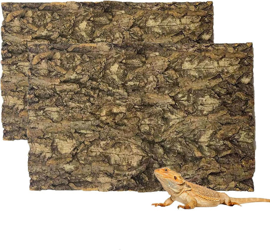 Tfwadmx 2Pcs Terrarium Cork Bark Background, 11.8"x7.8" Thickened Reptile Tank Tree Backdrop Wall Decor Habitat Climbing Mat Decoration for Lizard, Turtle, Gecko, Bearded Dragon, Frog, Chameleon