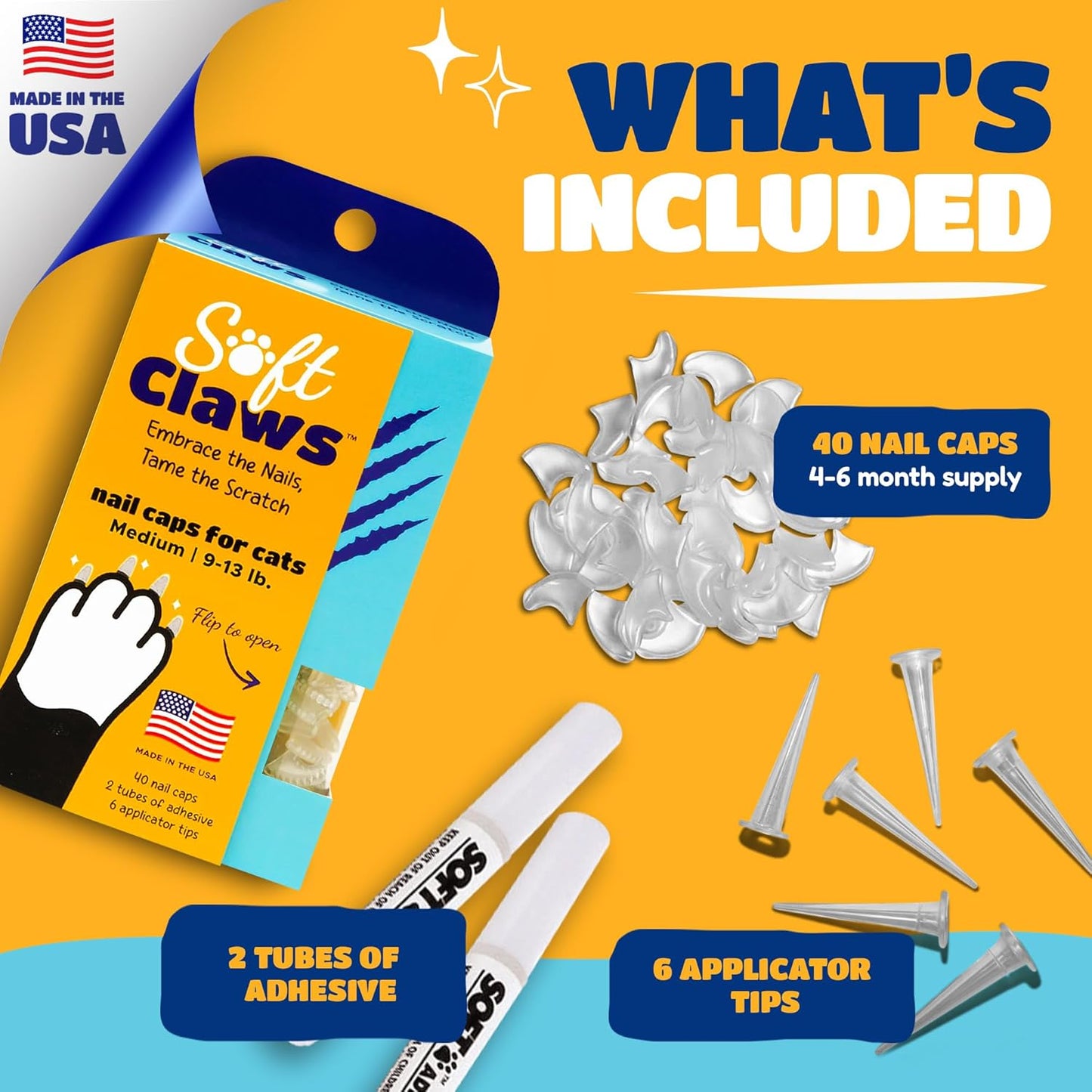 Soft Claws Cat Nail Caps for Medium Cats – (40 Caps, Black & Purple) - Made in USA - Veterinarian-Developed | Protects Furniture & Skin - Easy to Apply, Long-Lasting Anti-Scratch Soft Cat Claw Covers