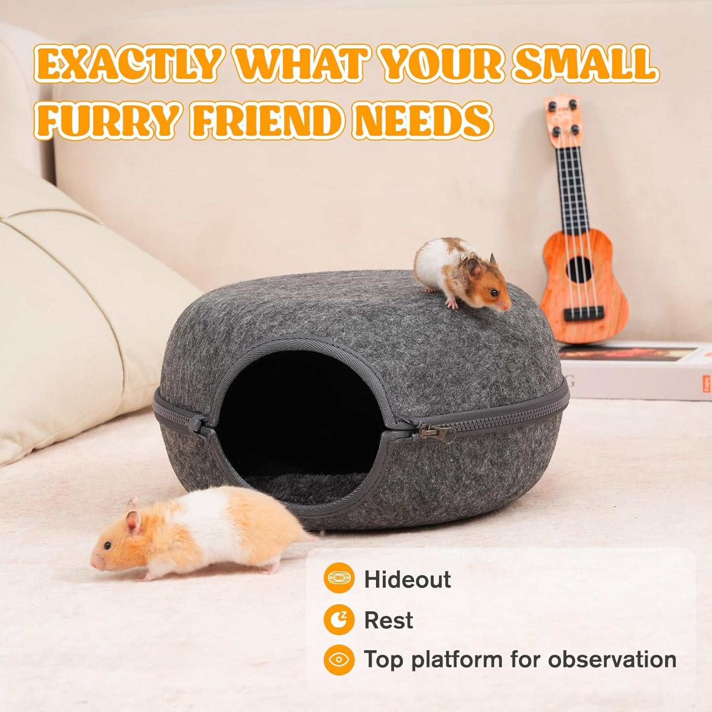 Guinea Pig Hideout, Double Function Guinea Pig Bed with 2 Soft Cushions, Small Animal Cage Accessories for Guinea Pigs, Hamsters, Hedgehogs, and Ferrets