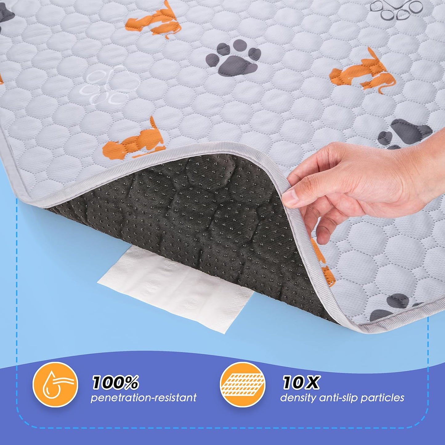 Washable Pee Pads for Dogs, 2 Pack Absorbent Reusable Training Dog Pads Pet Puppy Pads, Non-Slip Potty Pads for Whelping, Playpen, Crate, Bed, Orange, 36"x36"