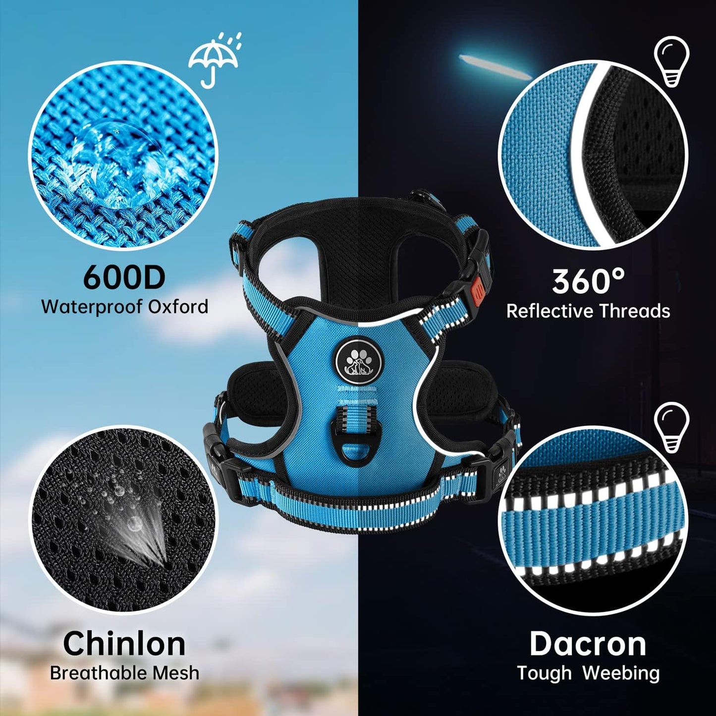 NESTROAD No Pull Dog Vest Harness with Leash, Adjustable Reflective Oxford Pet Harness with Easy Control Handle for Small Dogs, Blue