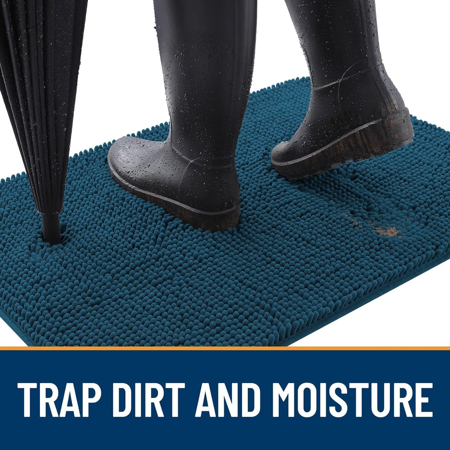 OLANLY Dog Door Mat for Muddy Paws 70x24, Absorbs Moisture and Dirt, Absorbent Non-Slip Washable Doormat, Quick Dry Chenille Mud Mat, Entry Indoor Entryway Carpet for Inside Floor, Atlantic Blue