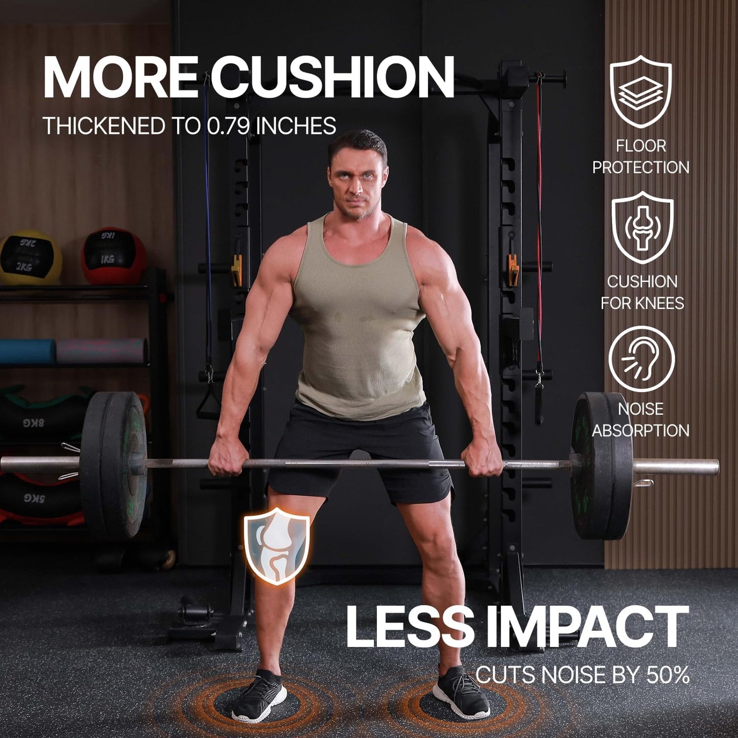 AIRHOP 0.79in Thick 48 Sq Ft Exercise Equipment Mats, 12 Tiles Upgraded Rubber Top with High Density EVA Foam, Large Interlocking Puzzle Gym Flooring for Home Gym, Heavy Weight Workout,Black