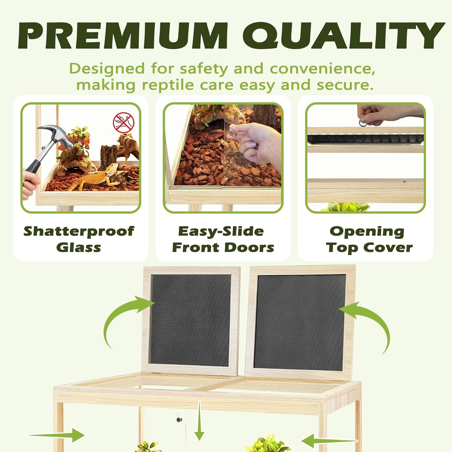 Prolee Bearded Dragon Tank with Leg,Tempered Glass Lizard Tanks and Reptile Enclosure,Up to 78 Gallon Reptile Tank with Metal Mesh and Lockable Door for Spacious Snakes and Chameleon(Oak,24inch)