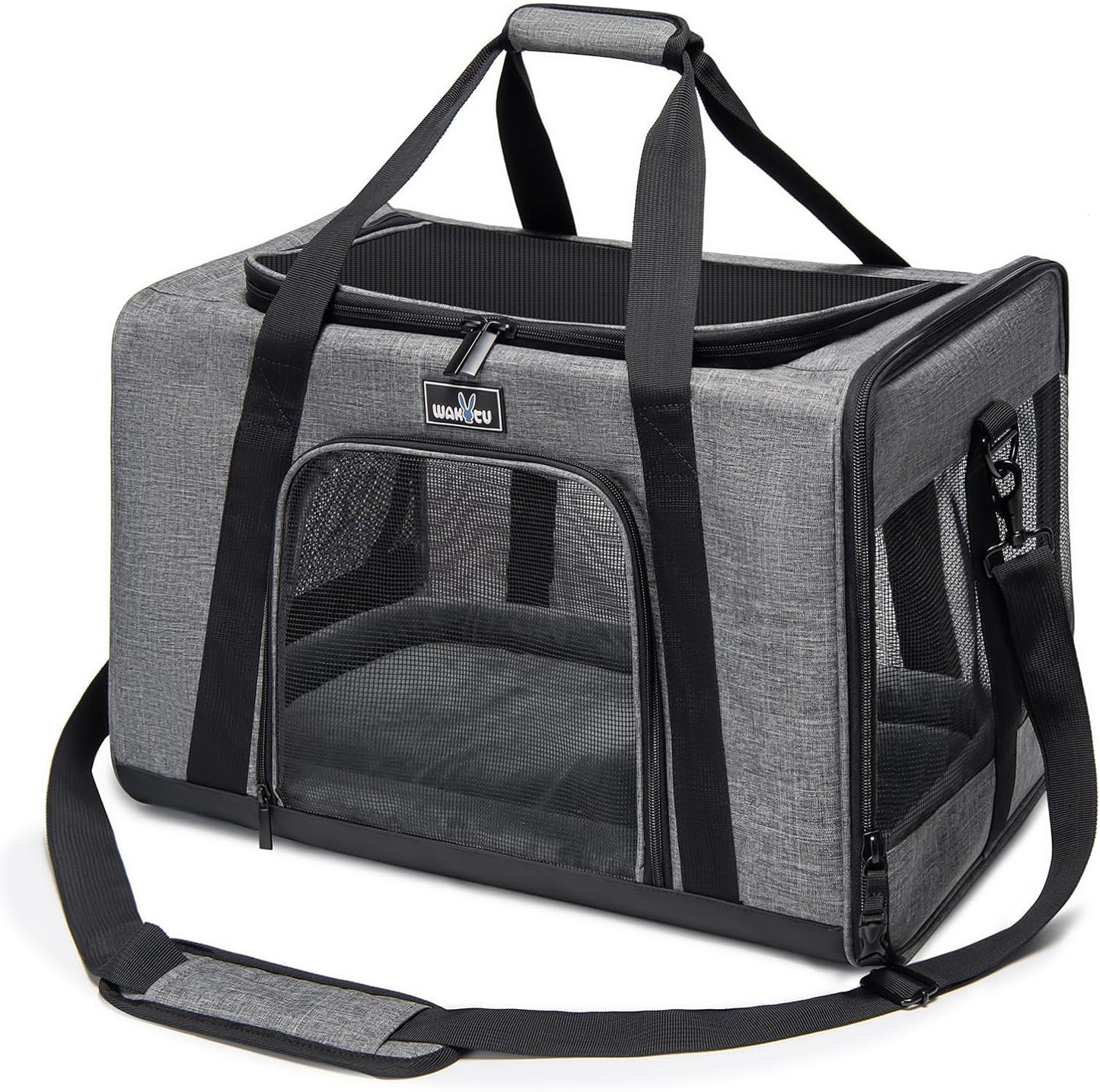 Pet Carrier for Medium Large Cats and Dogs, Dog Carrier Travel Bag with Adequate Ventilation, 5 Mesh Windows, 3 Entrance, Locking Safety Zippers, Padded Shoulder and Carrying Strap, Large