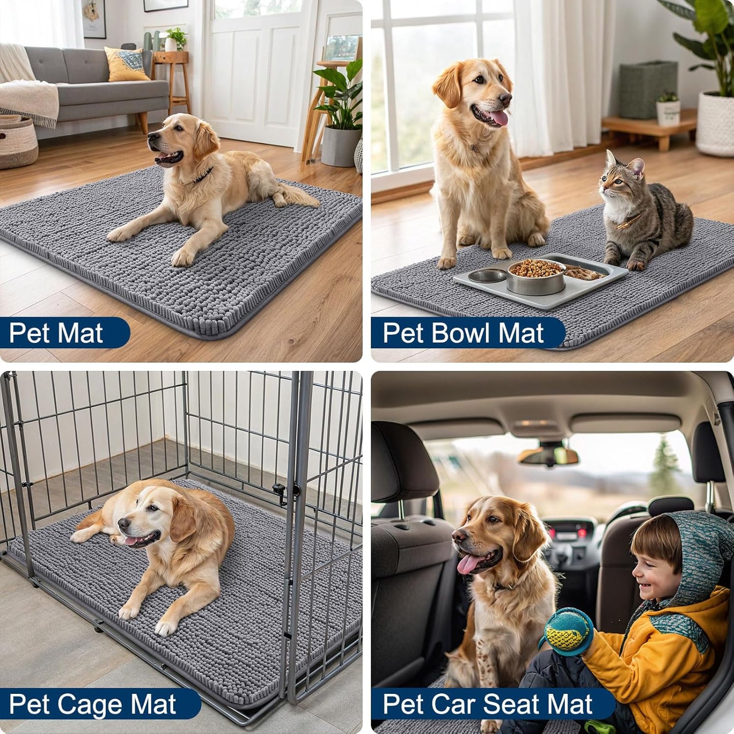 Smiry Dog Door Mat for Muddy Paws 44x24, Absorbs Moisture and Dirt Doormat, Non-Slip Washable Quick Dry Chenille Front Door Mat Indoor Entrance, Entryway Carpet for Inside Floor, Grey
