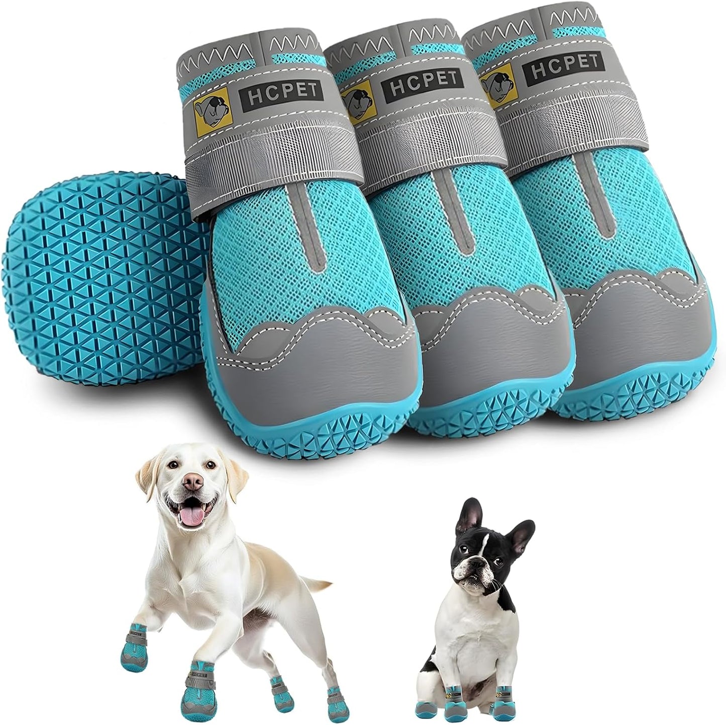 Hcpet Dog Shoes for Large Dogs, Breathable Dog Booties for Small Medium Dogs, Anti-Slip Dog Boots & Paw Protectors for Hot Pavement Winter Snow Hiking with Reflective Straps Blue Size 7