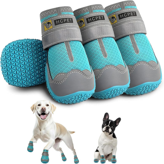 Hcpet Dog Shoes for Large Dogs, Breathable Dog Booties for Small Medium Dogs, Anti-Slip Dog Boots & Paw Protectors for Hot Pavement Winter Snow Hiking with Reflective Straps Blue Size 7