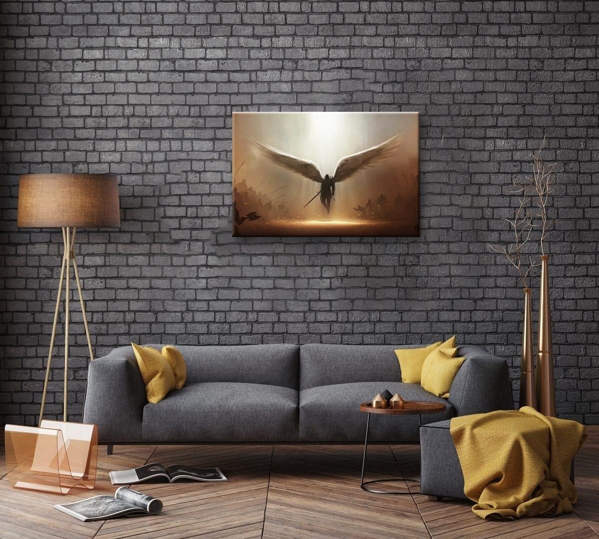 Fantasy Angel Stretched Canvas Wall Art for Living Room Bedroom Home Decoration,Abstract Anime Picture Print Painting Decor Artwork,Mysterious Wing Man Gallery Wrapped Gift,Inner Frame 24x36 Inches