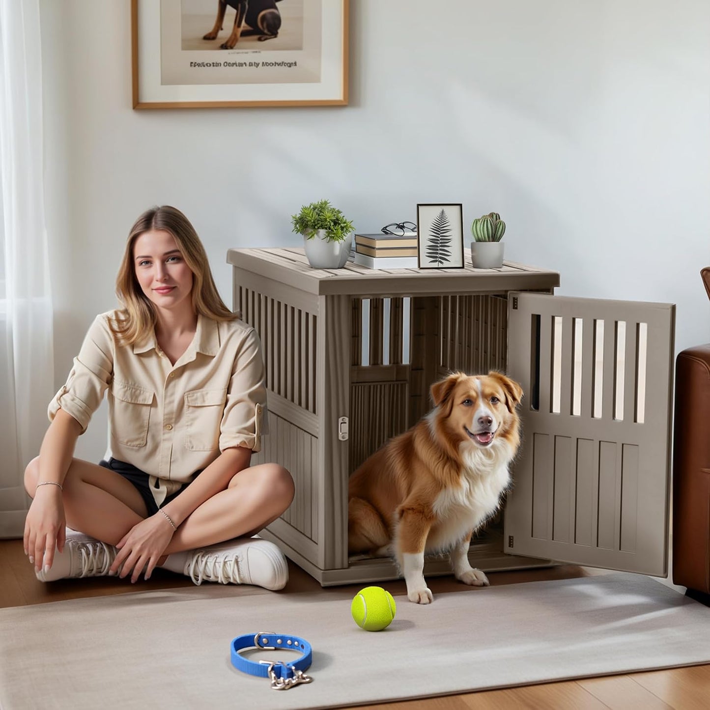 Dog House - Resin Outdoor Dog Kennel with Ventilated Design, Waterproof Dog Bed Shelter for Backyard, Garden & Patio