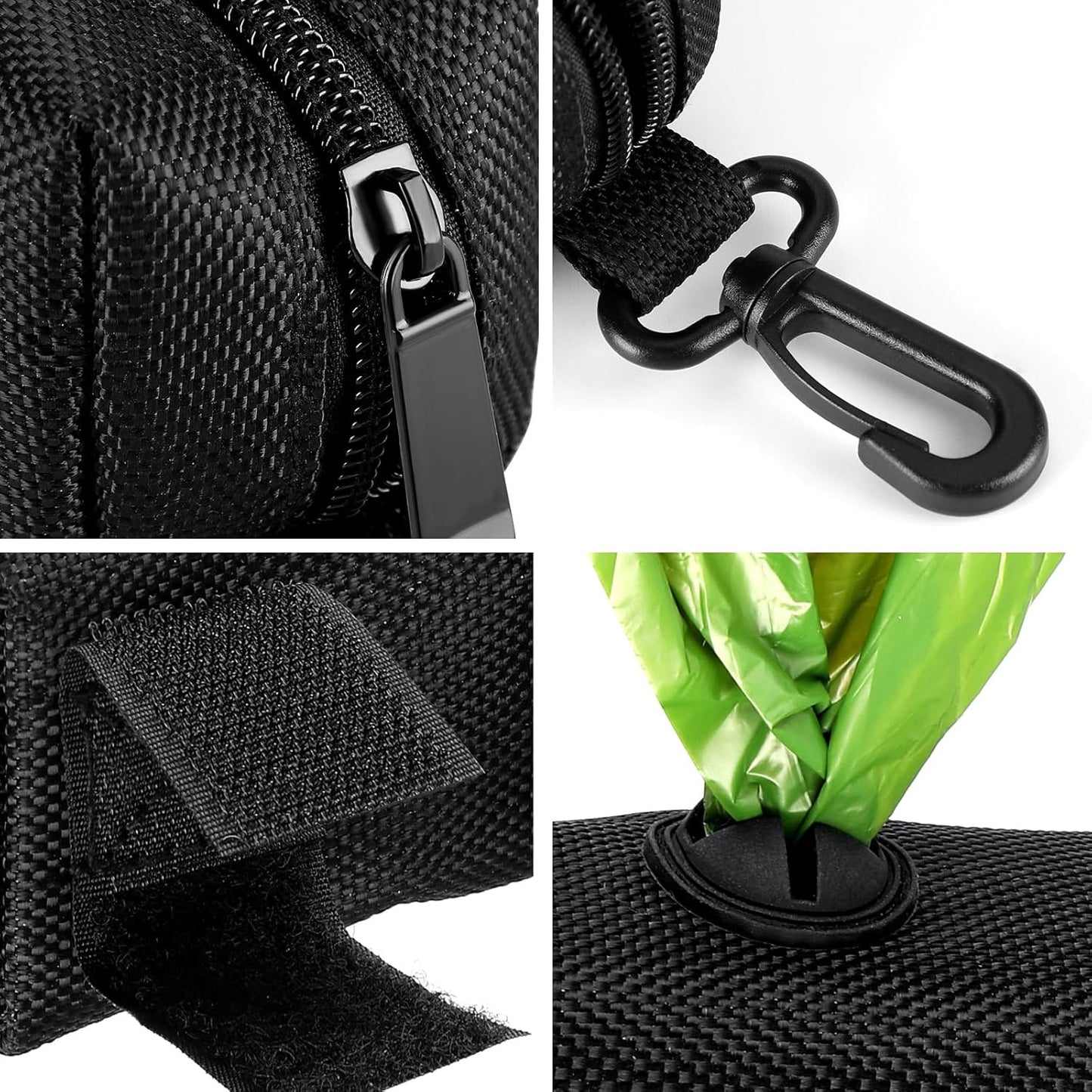 Dog Waste Bag Dispenser Pet Poop Bags Holder for Doggie Waste Bags Dispensers Soft Fabric Zipper Small Doggy Puppy Pouch for Leash Accessory Attachment with Carrier,Black