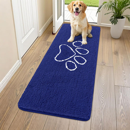 Smiry Dog Door Mat for Muddy Paws, Absorbent Dirt Trapper Non Slip Quick Dry Washable Chenille Mat for Mud Dogs, Entry Rug for Indoor and Outdoor (59x24 Inches, Navy Blue)