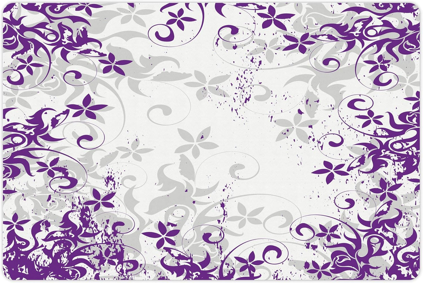 Lunarable Purple and White Pet Mat for Food and Water, Floral Blooms Grunge Violets Bouquet Violet Paintbrush Effects, Non-Slip Rubber Mat for Dogs and Cats, 18" X 12", Grey Purple
