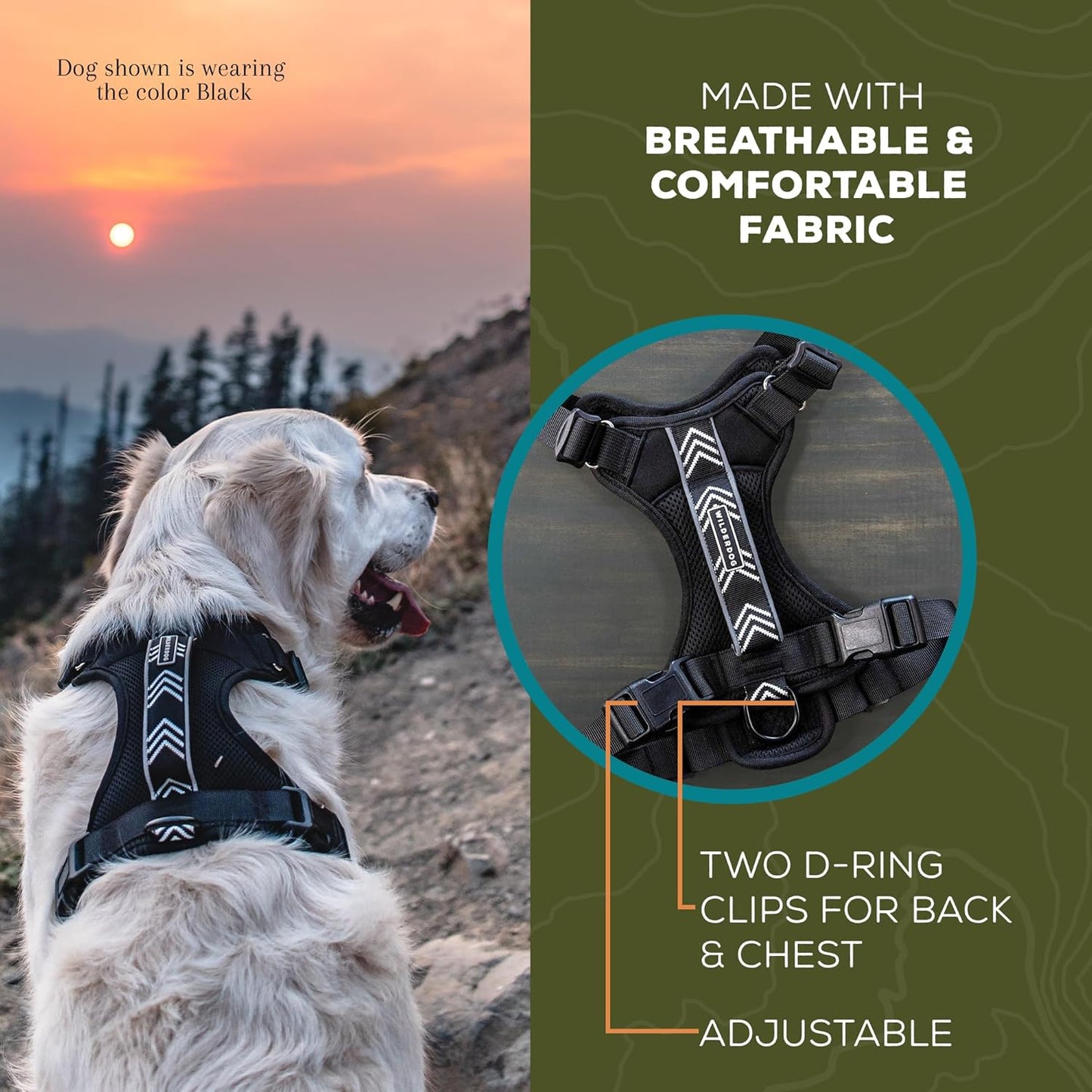 Wilderdog Lightweight Dog Harness with Reflective Straps - Medium - Black