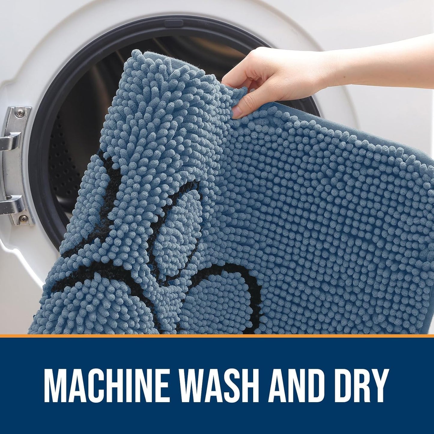 OLANLY Door Mat for Muddy Dog Paws 48x30, Absorbent Chenille Doormat with Paw Print Design, Non-Slip Washable Doormat for Indoor Entryway, Quick-Dry Pet Bed Mats for Dirty Dogs, Airy Blue and Black