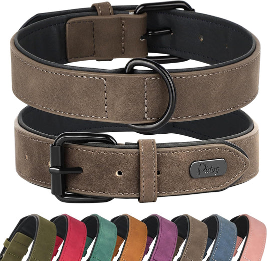 Didog Soft Padded PU Leather Dog Collar, Breathable and Adjustable Dog Collars for Medium Dogs, Comfortable for Daily Walk, Brown, L Fit Neck 13-17"(22-44 lbs)